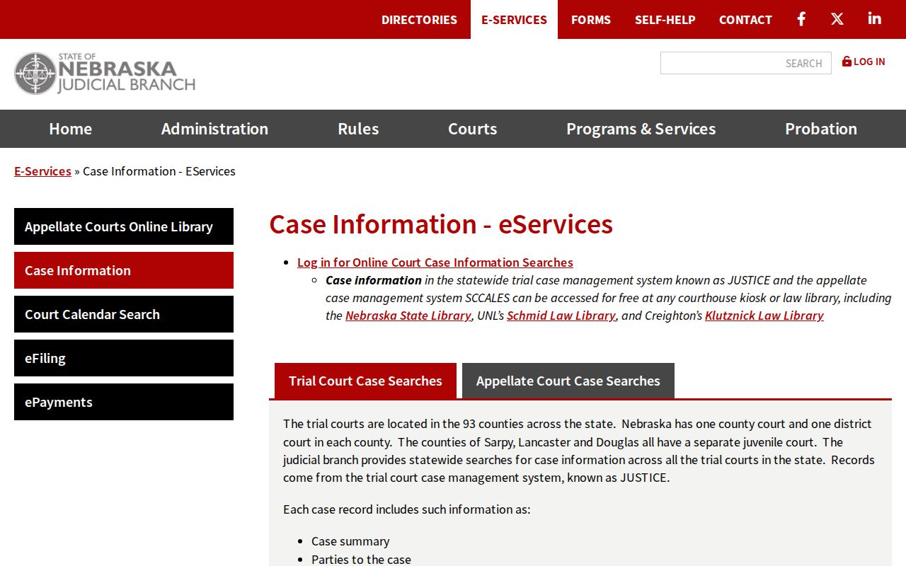 Grant County court docket Nebraska case information services page
