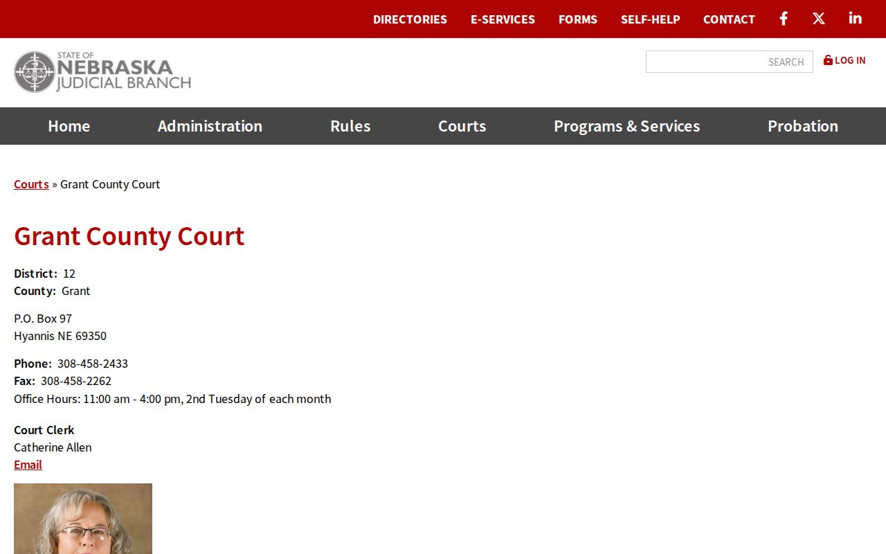 Grant County court docket official County Court contact page
